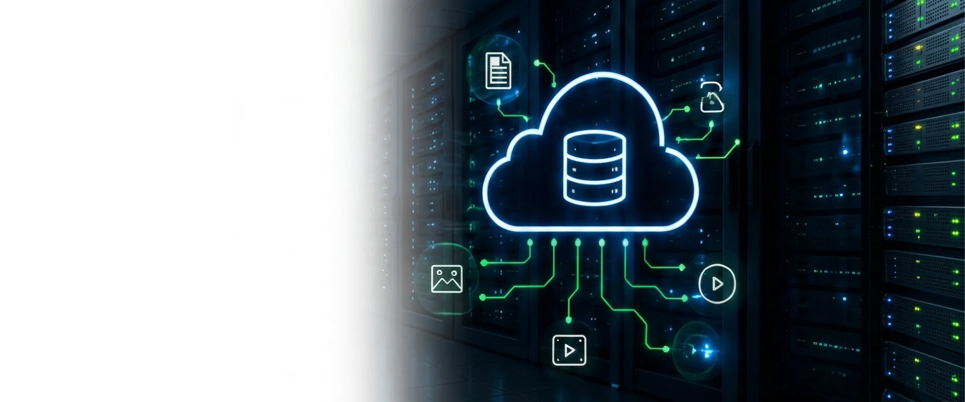 Nube de Object Storage con base de datos sobre pasillo de servidores