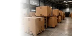 Bodega con cajas de inventario apiladas